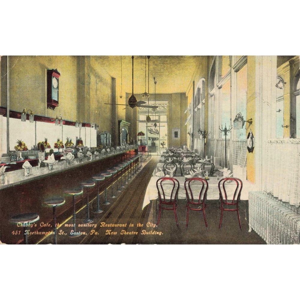 Chubby's Cafe Easton Pennsylvania PA Restaurant Interior Diner Vtg Postcard